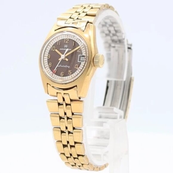 Vintage Hamilton 704003-4 Brown Date Ladies Automatic Wristwatch Swiss - Picture 1 of 8